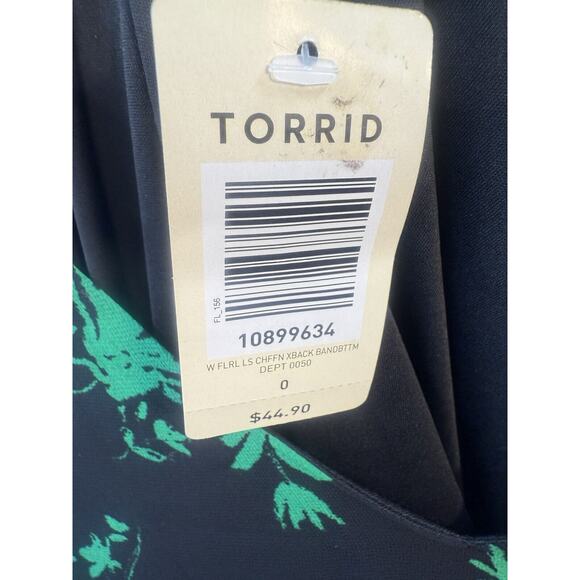 Torrid 0 10 top Blouse Black And Green NWT Casual Sheer Blouse Office - Picture 5 of 5